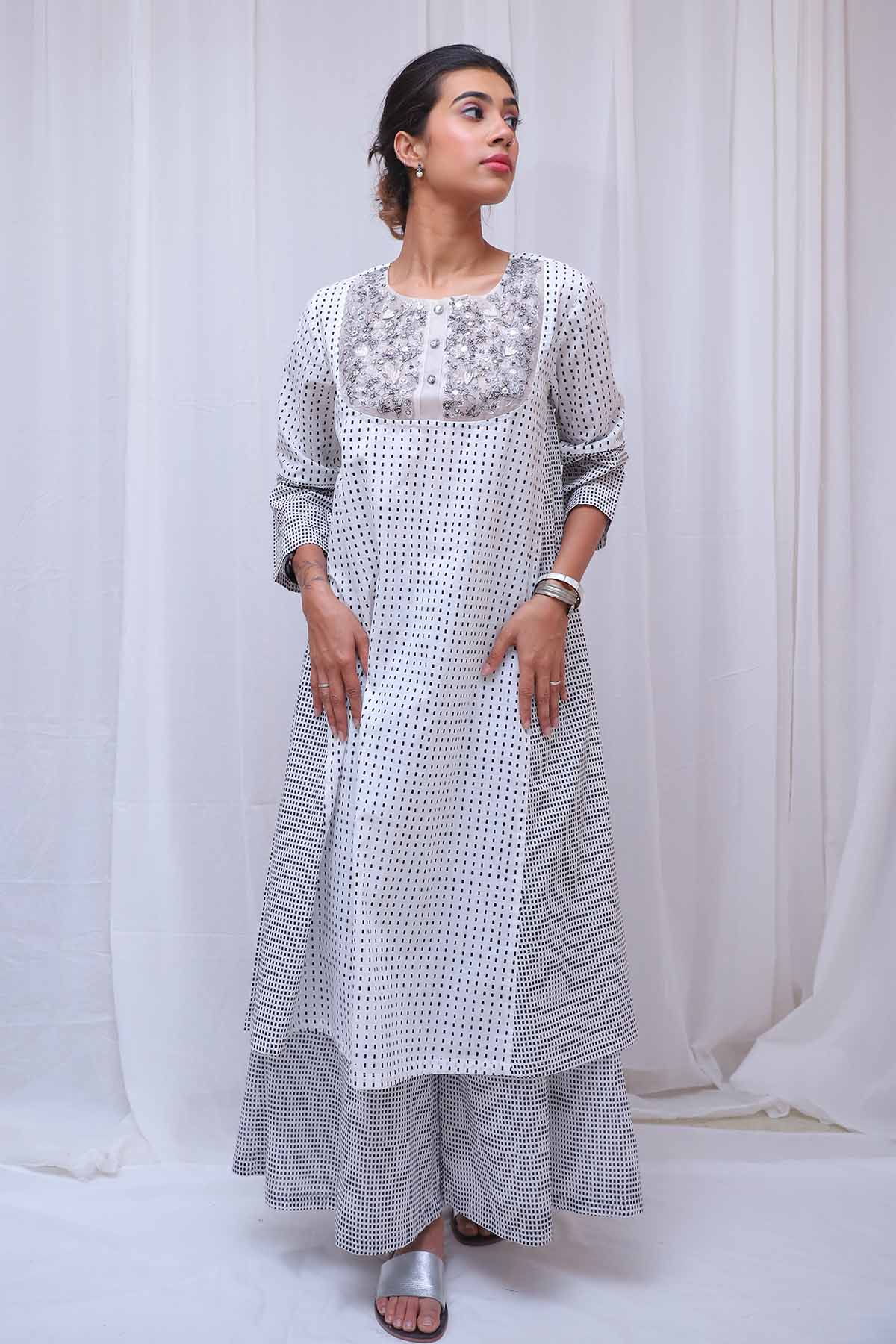 Buy White Printed Long Kurta & Pants by House Of 87 for women online at ScrollnShops